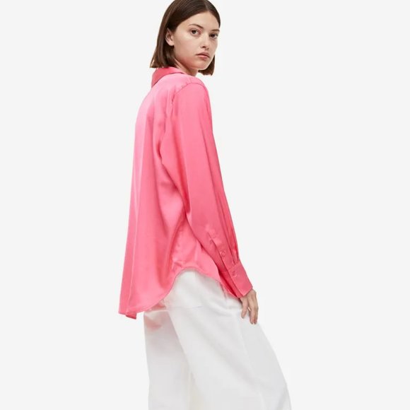 H&M Pink V-neck Blouse/NWT/M - Picture 3 of 13